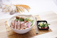 So Pho Flame Seared Marbled Sirloin Beef with Beef Balls Noodle Soup from So Pho